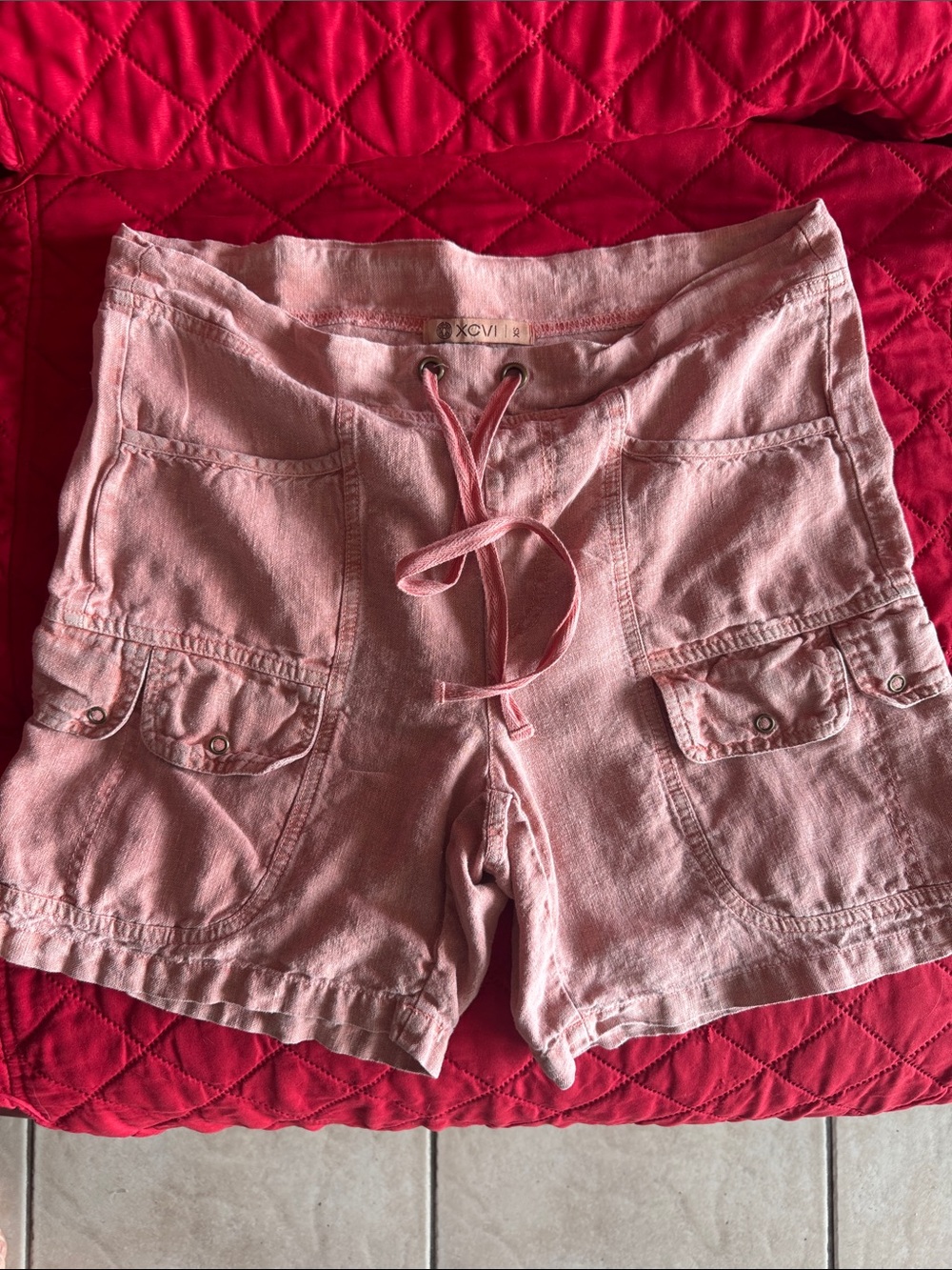 XCVI Women's Light Pink Cargo Shorts with Drawstring